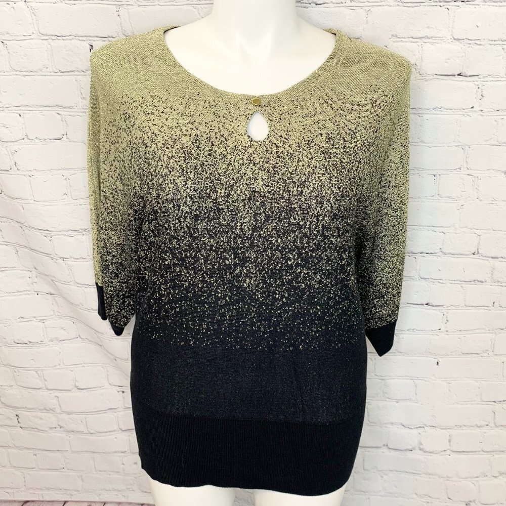 NOTATIONS GOLD & BLACK OMBRE METALLIC THREAD SWEATER
